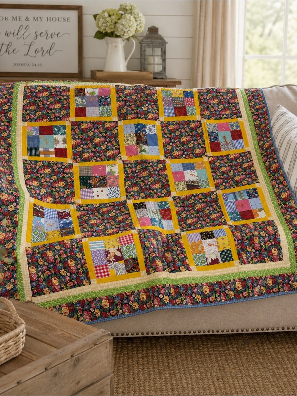 Handmade Church Ladies Patchwork Lap Quilt 52x52 Dated May 2009 Folk Art